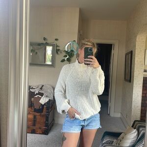 Altar'd State White Mock Neck Cable Knit Sweater